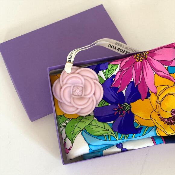 DIOR Silk Scarf Floral Print 34" x 34" Blue White - Picture 7 of 14